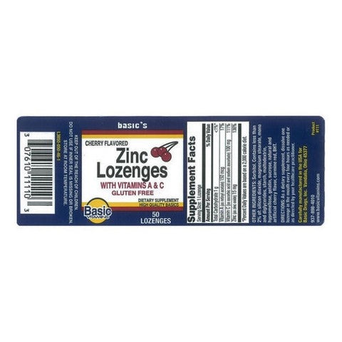 Basic Vitamins, Zinc Lozenges Cherry Flavored, 50 Each Basic Vitamins