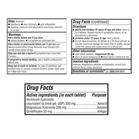Major Pharmaceuticals, Mintox Plus Chewable, 100 Tablets Major Pharmaceuticals