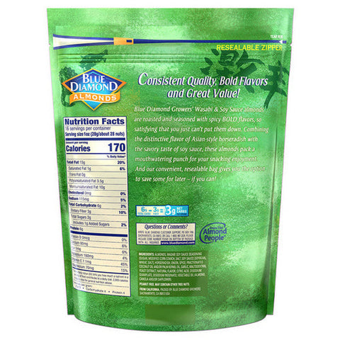 Blue Diamond, Almonds Bold Wasabi And Soy Sauce, 16 Oz(Case Of 6) Blue Diamond
