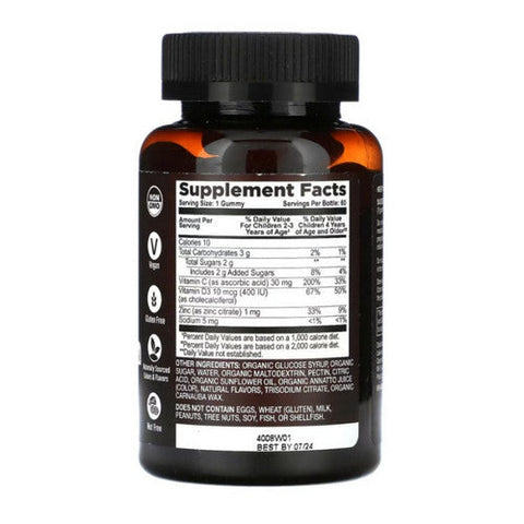 Yum-V's, Strong Earth Kids Organic Gummies Vitamin C with Vitamin D3 And Zinc, 60 Gummies Yum-V's