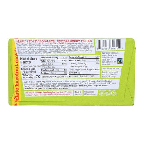 Tonys Chocolonely, Milk Chocolate Hazelnut Cookie Bar, 6.35 Oz(Case Of 15) Tonys Chocolonely