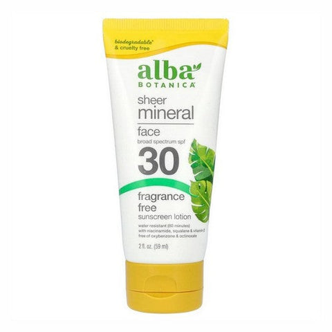 Alba Botanica, Sheer Mineral Face Sunscreen Lotion SPF 30 Fragrance Free, 2 Oz Alba Botanica