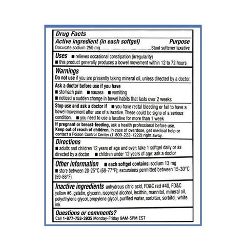 Major Pharmaceuticals, Extra Strength Docusate Sodium, 250 Mg, 100 Softgels Major Pharmaceuticals