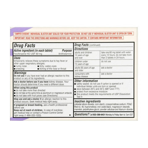 Foster And Thrive, 12 Hour Allergy Relief Fexofenadine Hcl, 60 Mg, 24 Tabs Foster And Thrive