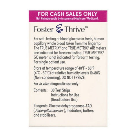 Foster And Thrive, True Metrix Self Monitoring Blood Glucose Test Strips, 30 Count Foster And Thrive