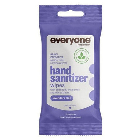 Everyone, Hand Sanitizer Wipes Lavender Aloe, 15 Count (Case Of 6) Everyone