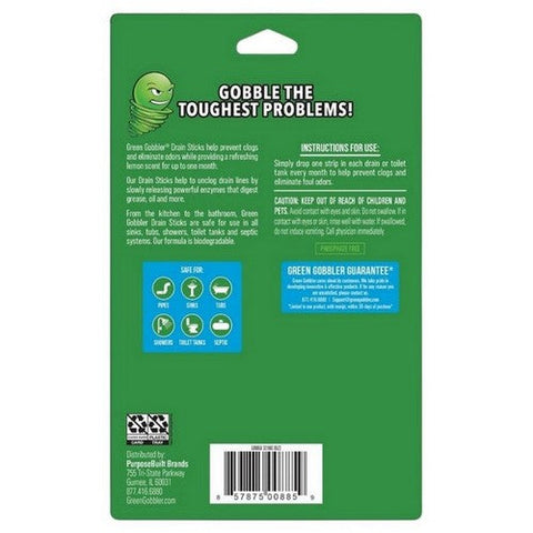 Green Gobbler, Drain Strip Bioflow Drain Deodorizer Lemon, 12 Count (Case Of 12) Green Gobbler