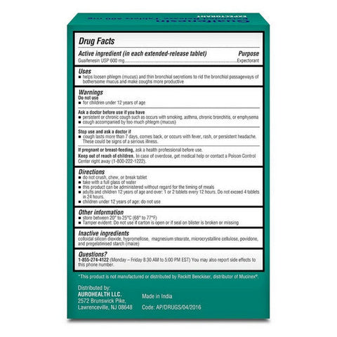 Auro Health, Guaifenesin Extended-Release, 600 Mg, 40 Count Auro Health