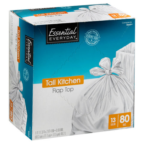 Tall Kitchen Flat Top Bags 80 Count (Case Of 6) by Essential Everyday