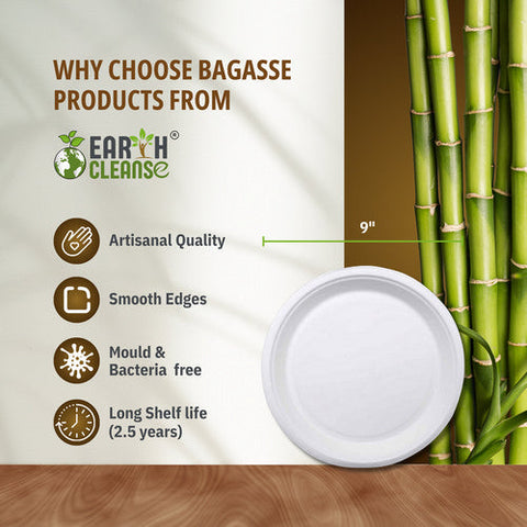 Earth Cleanse, Bagasse 9-Inch Round Plates, Pack of 25 Earth Cleanse