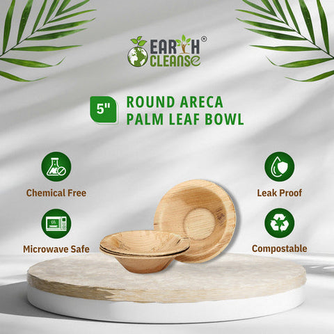 Earth Cleanse, Areca Palm Leaf Round Bowls 5-Inch, Pack of 25 Earth Cleanse