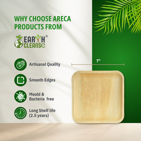 Earth Cleanse, Areca Palm Leaf Square Plates 7-Inch, Pack of 25 Earth Cleanse
