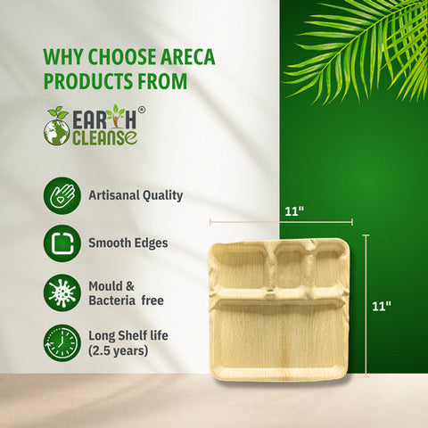 Earth Cleanse, Areca Palm Leaf Square Partition Plates 11-Inch, Pack of 25 Earth Cleanse