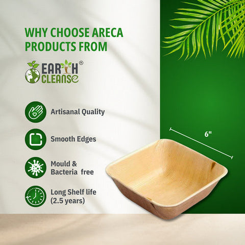 Earth Cleanse, Areca Palm Leaf Square Bowls 4-Inch, Pack of 25 Earth Cleanse