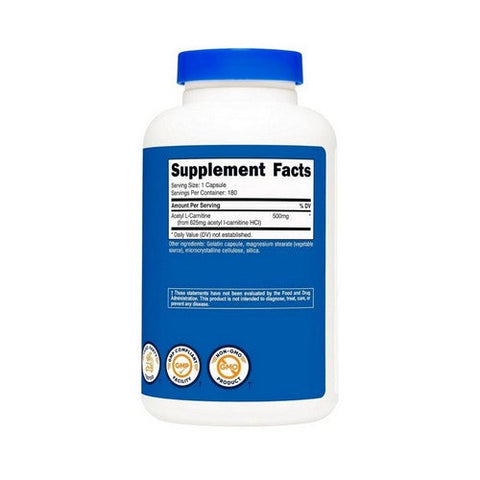 Nutricost, Acetyl L-Carnitine Capsules, 500 Mg, 180 Count