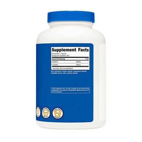 Nutricost, L-Arginine And L-Citrulline, 750 Mg, 240 Caps Nutricost