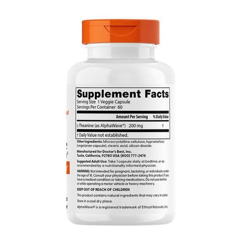 Doctors Best, L-Theanine AlphaWave, 200 Mg, 60 Veg Caps Doctors Best