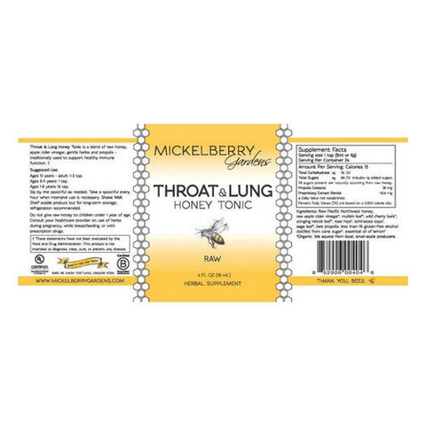 Mickelberry Gardens, Throat And Lung Honey Tonic, 4 Oz Mickelberry Gardens
