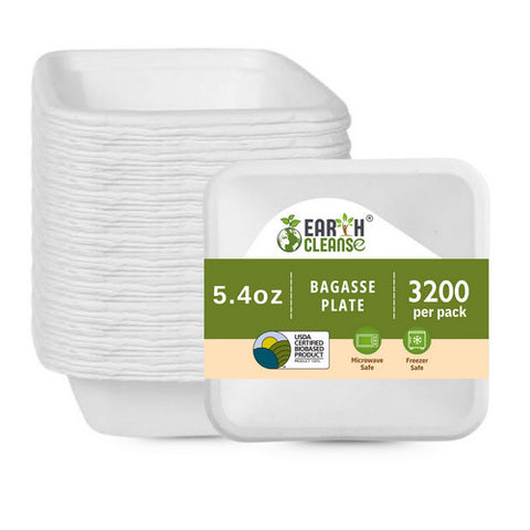Earth Cleanse, Square Bagasse Bowls Premium, 3200 Pack (160 Ml / 5.4 Oz) Earth Cleanse