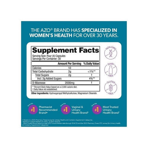 Azo, Cleanse + Protect D-Mannose Capsules for Urinary Tract Health, 120 Tablets Azo
