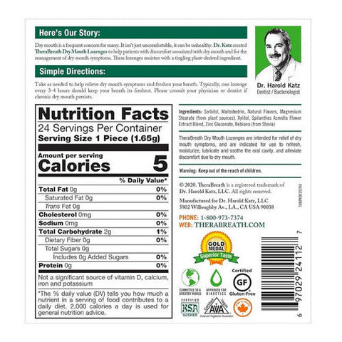 Therabreath, Dry Mouth Lozenges Mandarin + Mint, 24 Count Therabreath