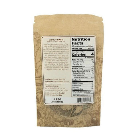 Celebration Herbals, Organic Sage Leaf Cut And Shifted, 40 Grams Celebration Herbals