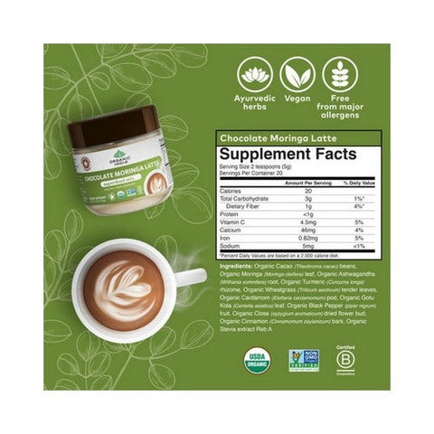 Organic India, Chocolate Moringa Latte Powder, 3.52 Oz