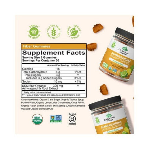 Organic India, Ashwagandha Gummies Lemon Lime, 60 Count