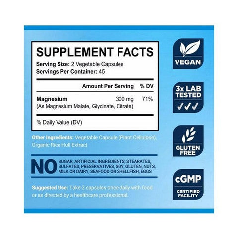 BioEmblem, Triple Magnesium Complex Malate + Glycinate Plus Citrate, 300 Mg, 90 Veg Caps BioEmblem
