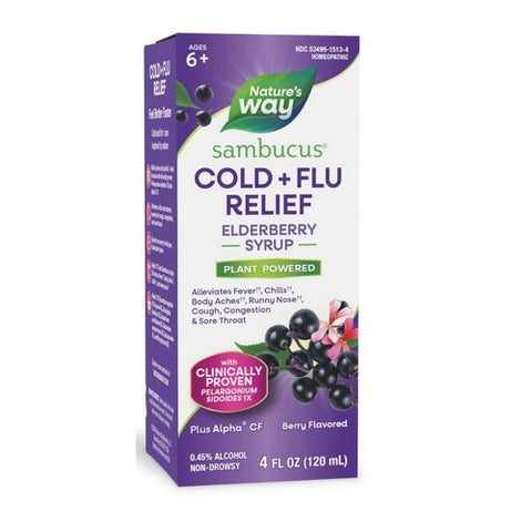 Sambucus Cold Plus Flu Relief Elderberry Syrup 4 Oz by Nature's Way