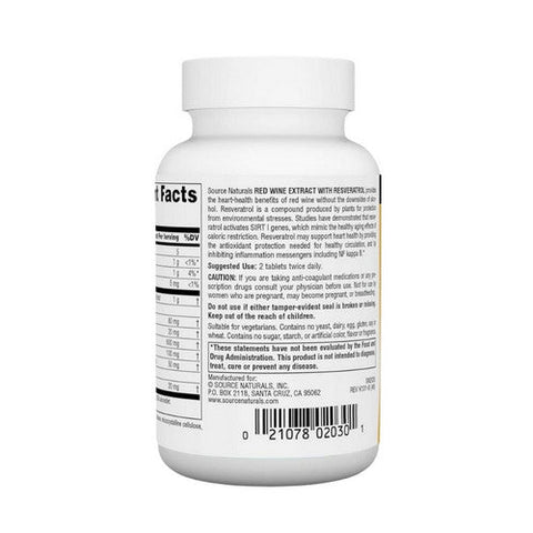 Source Naturals, Red Wine Extract, W/resveratrol Tabs 60 Tabs