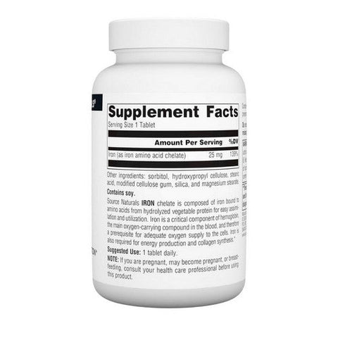 Source Naturals, Iron Chelate, 25 MG, 250 Tabs Source Naturals