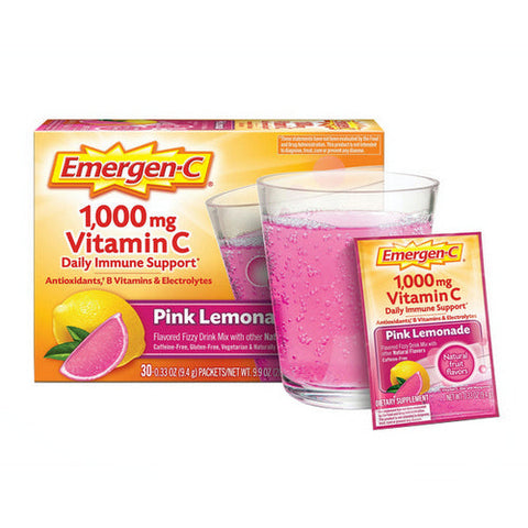 Emergen-C, Daily Immune Support Vitamin C Fizzy Drink Mix Pink Lemonade, 1000 Mg, Pack Of 30 Emergen-C