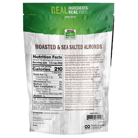 Now Foods, Roasted Almonds with Sea Salt, 1 lb Now Foods