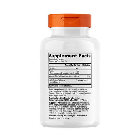 Doctors Best, Collagen Types 1 and 3 and Vitamin C, 3,000 Mg, 180 Tablets Doctors Best