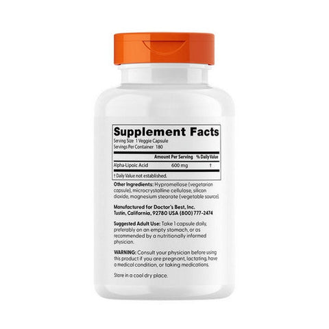 Doctors Best, Alpha-Lipoic Acid 600, 600 Mg, 180 Veggie Caps Doctors Best