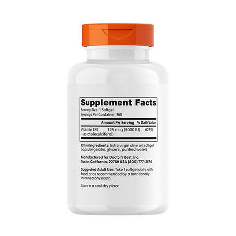 Doctors Best, Vitamin D3, 125 mcg, 360 Softgels Doctors Best