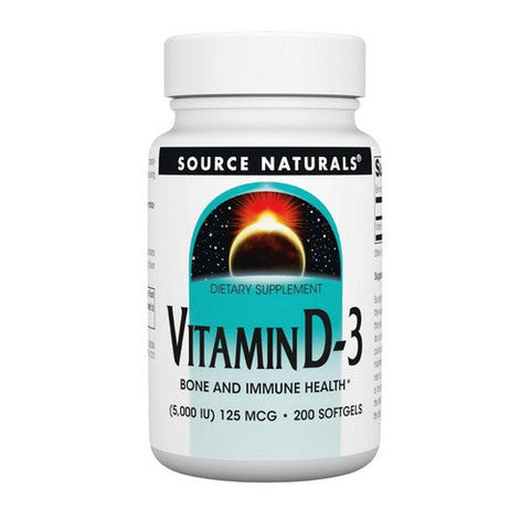 Source Naturals, Vitamin D-3 5000 IU, 200 softgels Source Naturals