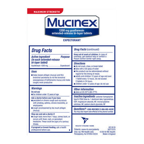 Mucinex, Expectorant 12 Hour Extended-Release Bi-Layer Tablets Maximum Strength, 14 Count Mucinex